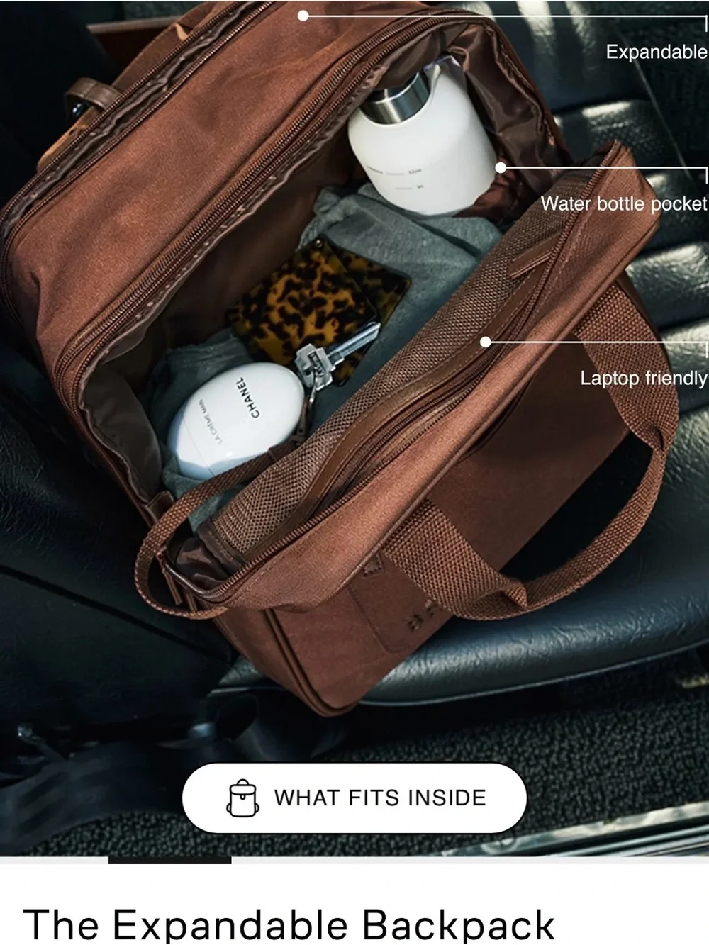 BEIS Brown Expandable Backpack